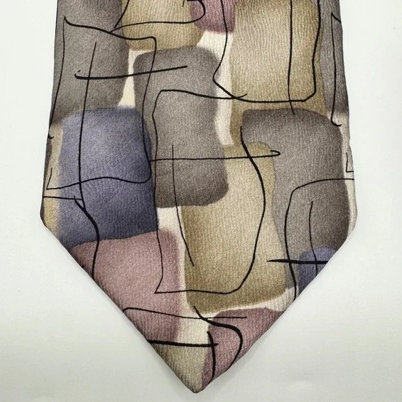 VINTAGE J. Garcia Mens Silk Necktie Abstract Purple Grey Tie Watercolor - Picture 2 of 7